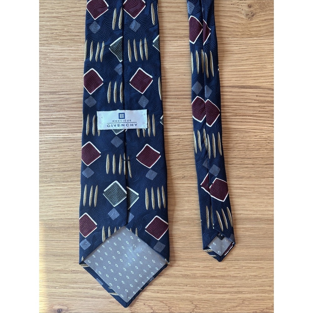 Givenchy Monsieur Vintage Necktie Mens Geometric Pattern Silk Blue - Picture 2 of 3